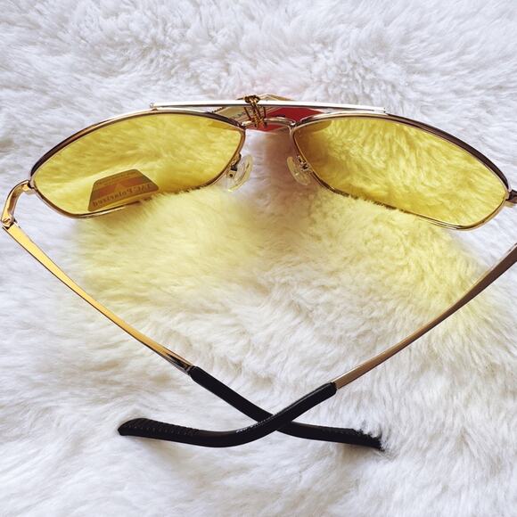 Oscar Clear Yellow w/ Gold Rim Aviator Sunglasses - Picture 9 of 11